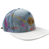 Capital Gains Men's Streetwear Denim Paint Splatter Flat Bill Hat Strap Back Cap